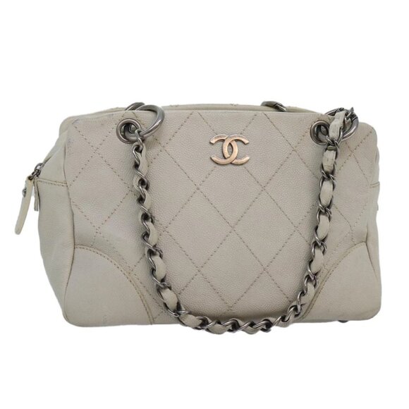 CHANEL Matelasse Chain Shoulder Bag Calf Skin White Silver - Picture 1 of 16